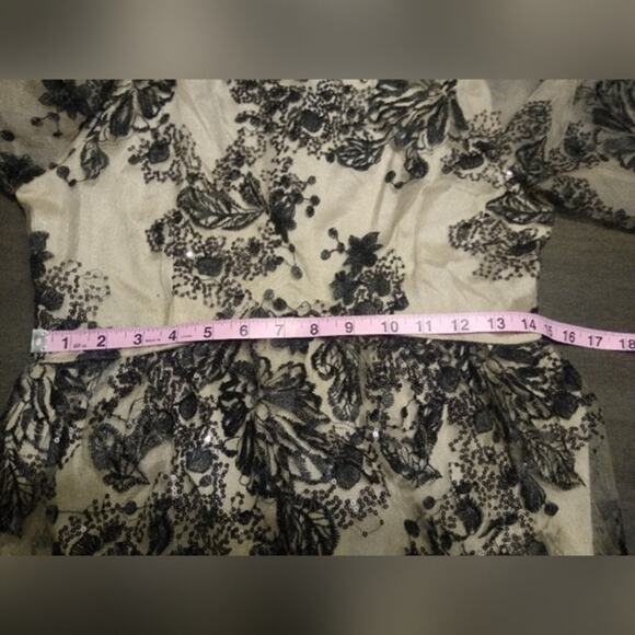 Vicky and Lucas Puff Sleeve Embroidered Floral Black Lace Mesh Dress - Picture 9 of 16